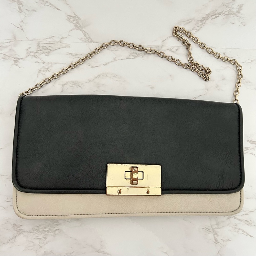 4/$25 Banana Republic Cheryl Clutch Over the Shoulder Leather Purse Black /Cream